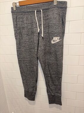 Nike Gray Heather cropped Joggers with White Swoosh